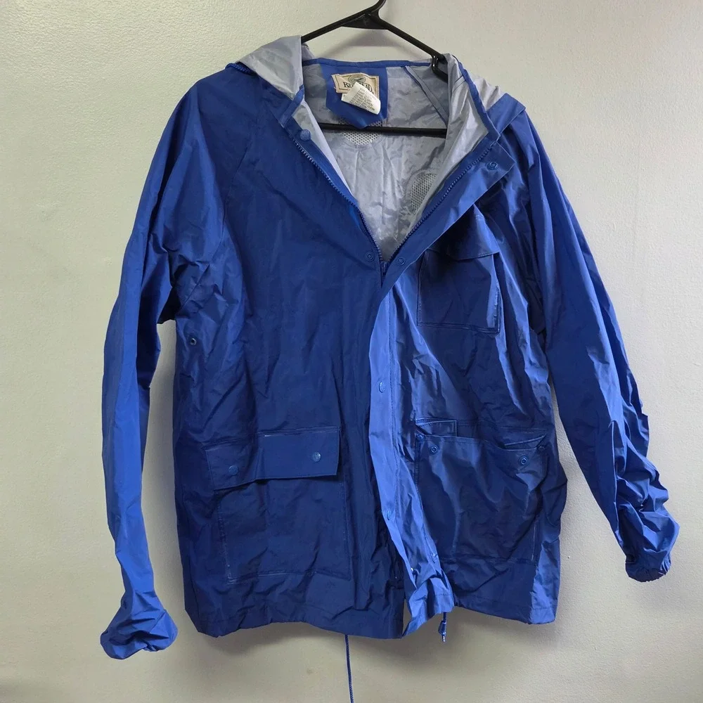 Red‎ Head Rain Jacket Blue Medium Vintage Hooded Waterproof Bass Pro Shops Mens
